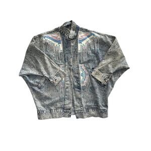 Vintage Southwestern Denim Jacket Wearable Art Oversized
